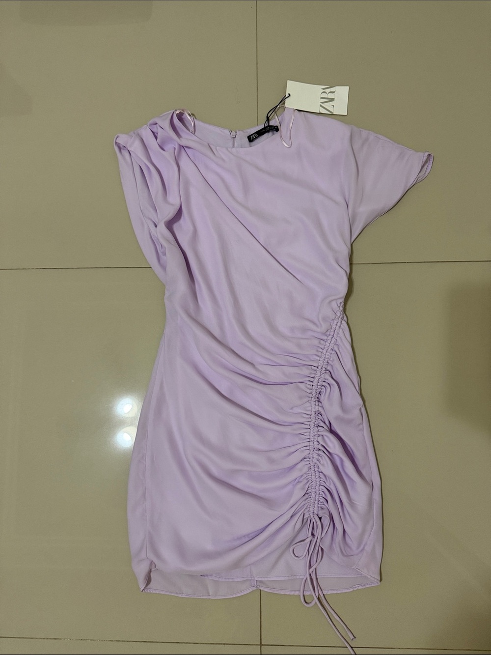 ZARA Light Lavender Ruched Side Mini Dress